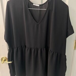 Chic Soul Black Boxy Short Sleeve Blouse